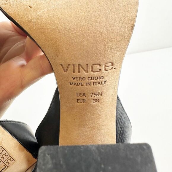 Vince Alexa Leather Ankle Strap Sandals Block Heel Black Nude Women's 7.5 EU 38 - Picture 9 of 9